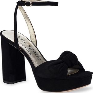 Kate Spade Confetti Ankle Strap Platform Heels Black Suede NEW Size 9.5